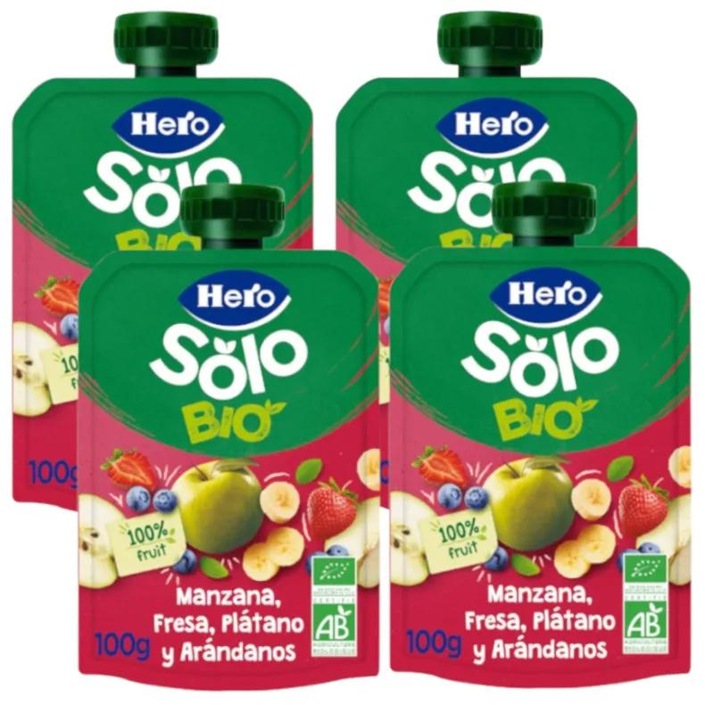 Hero Solo Bio Bag Pomme, Fraise, Banane et Myrtille 4x100 gr