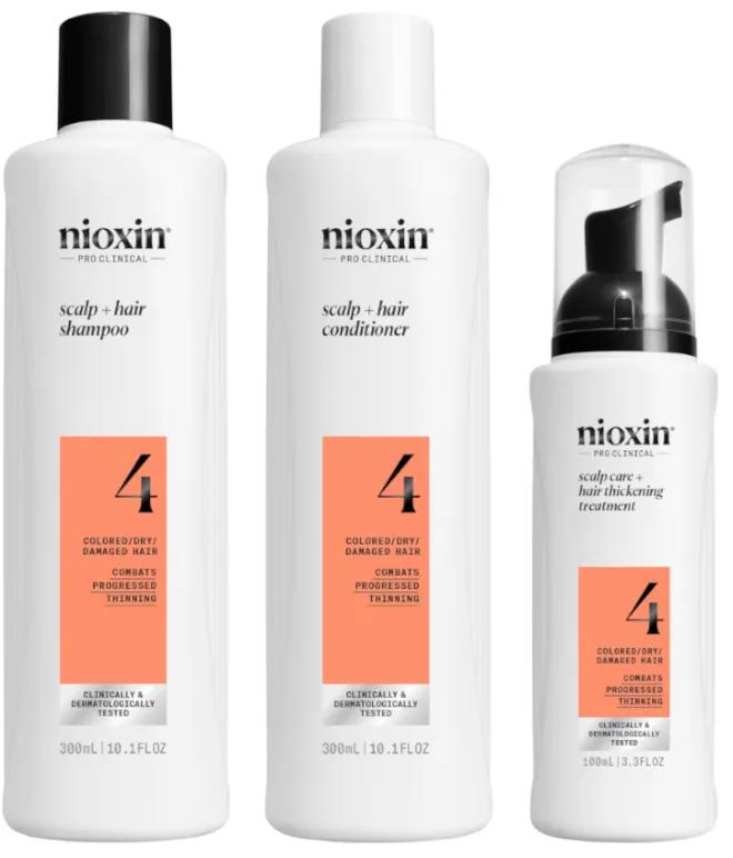 Nioxin 4 Shampooing Affaiblissant Avancé Cheveux Colorés 300 ml + Après-Shampooing 300 ml + Traitement 100 ml