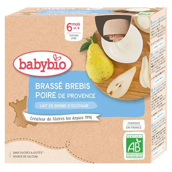 Babybio Desserts Lactés Gourde Brassé Lait de Brebis Poire +6m Bio 4 x 85g