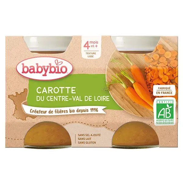 Babybio Légumes Pot Carotte +4m Bio 2 x 130g