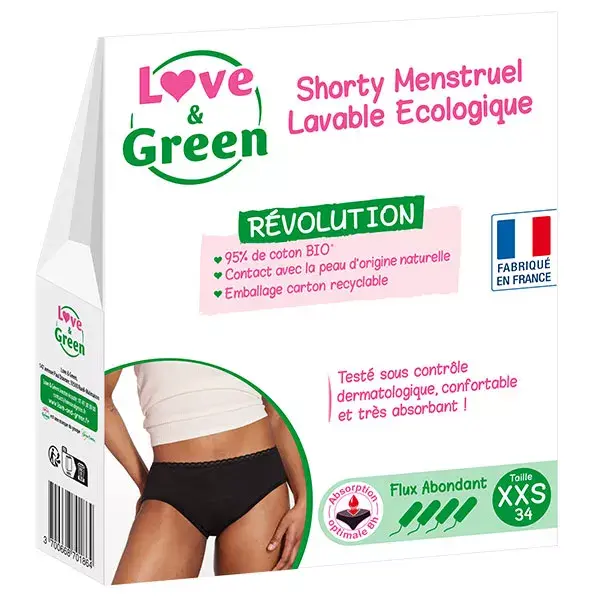 Love & Green Shorty Menstruel Lavable Ecologique Taille 34 Flux Abondant