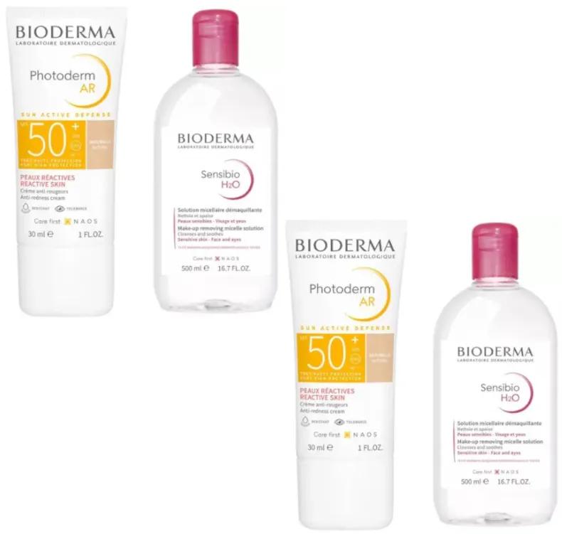 Pack Bioderma 2 unités Photoderm AR SPF50+ Couleur Naturelle 30 ml + Eau Micellaire Sensibio H2O 500 ml