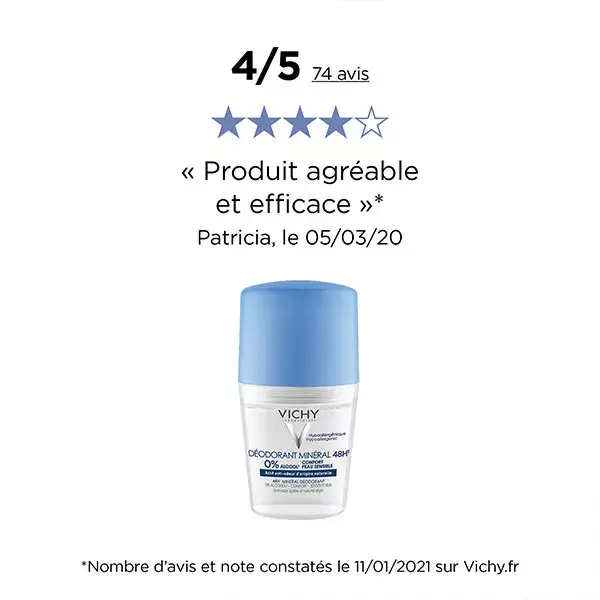 Vichy Deodorante Minerale Roll-On 48H 50ml Lotto di 2 x 50ml