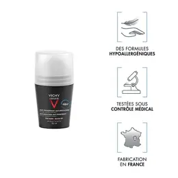 Vichy Homme Déodorant Anti-Transpirant Anti-Irritations 48h Roll-On Lot de 2 x 50ml