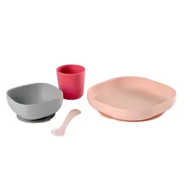 Béaba Repas Coffret Silicone Rose 4 pièces