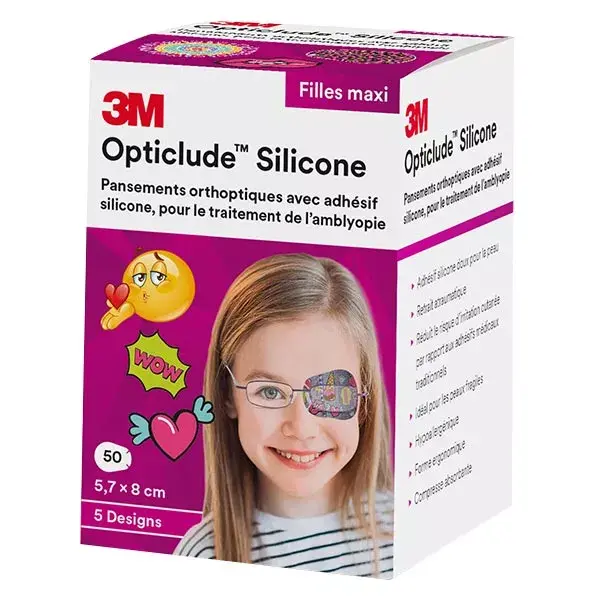 3M Opticlude Silicone Pansements Orthoptiques Filles Maxi 5,7cm x 8cm 50 unités