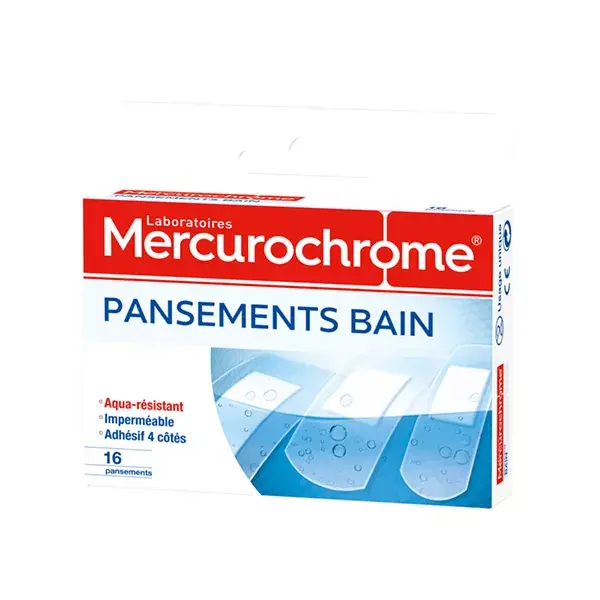 Mercurochrome Pansements Bain Aqua-Résistant Boîte de 16