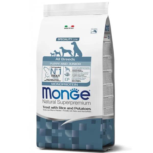 Monge All Breeds Puppy & Junior Monge Trota Con Riso E Patate Cibo Secco Cani Cuccioli Sacco 12 Kg