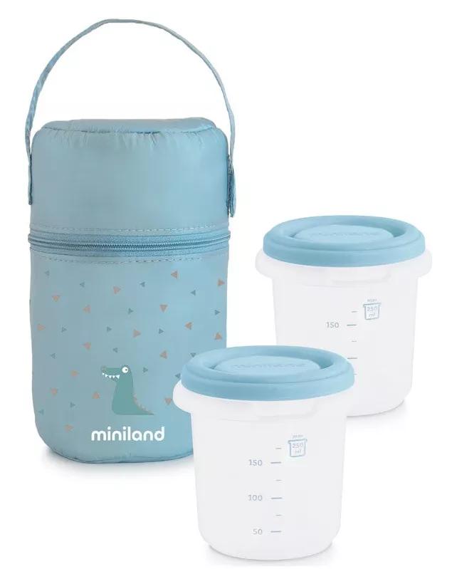 Miniland Pack 2 Go Azul Bolsa Isotérmica + Recipientes Heméticos 2x250 ml