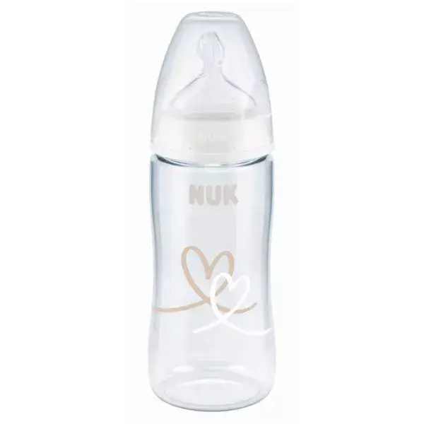 Nuk First Choice+ Baby Bottle 0-6m Flow M Temperature Control White Heart 300ml