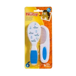 Nuby Set de Peigne et Brosse Bleu Motifs Bateaux