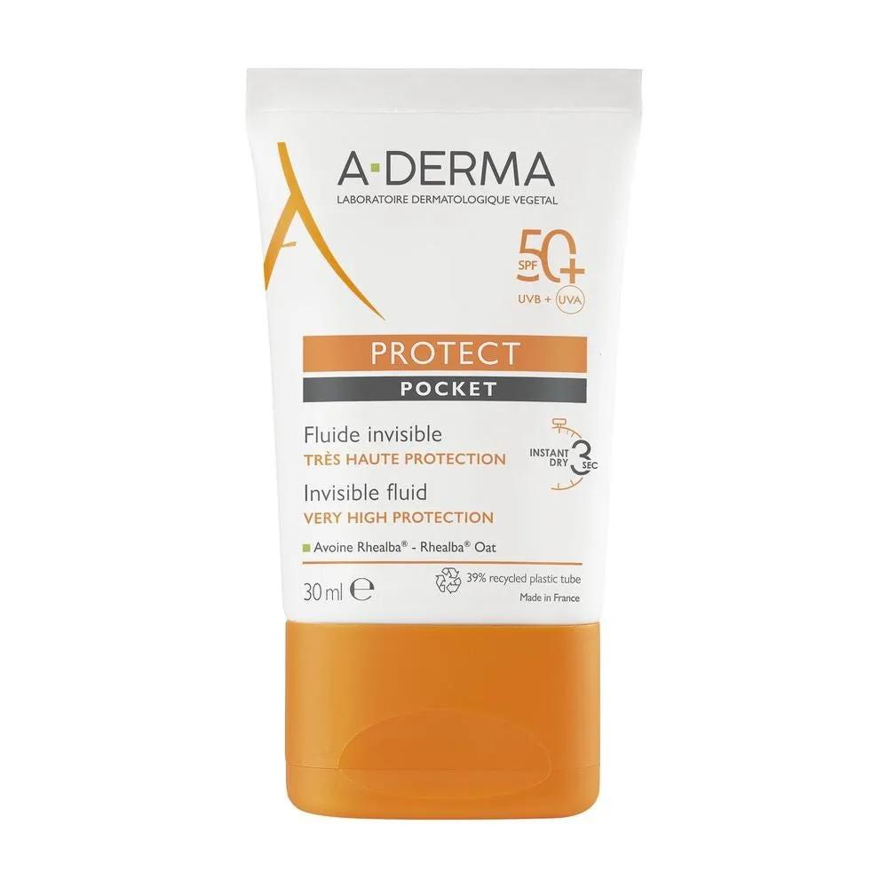 A-Derma Protect Pocket Fluido Solare Viso Invisibile SPF 50+ Protezione Molto Alta 30 ml