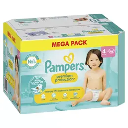 Pampers Premium Protection Taille 4 Couches x96 9kg - 14kg Notre N°1 Pour Le Confort & La Protection