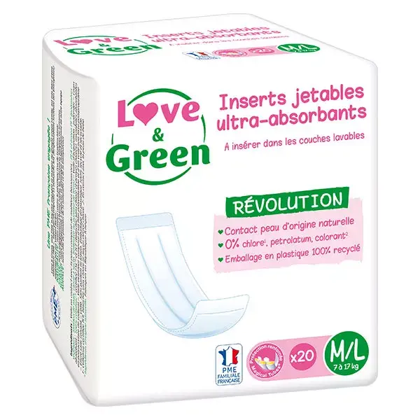 Love & Green Change Bébé Insert Jetable pour Couche Lavable Taille M/L 20 unités