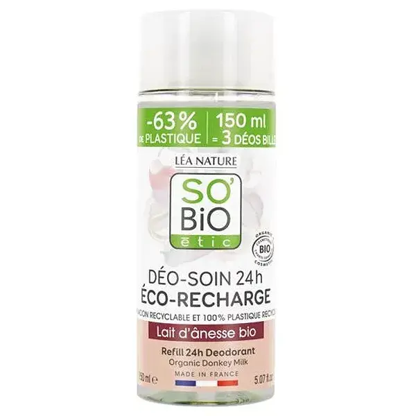 So'Bio Étic Déo-Soin Déodorant Hydrate Lait d'Anesse Recharge Bio 150ml