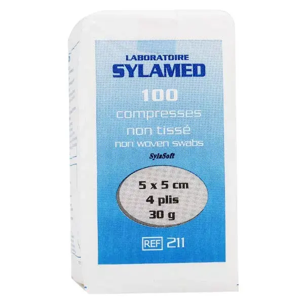 Sylamed Compresse Viscose Non Stérile Non Tissé 5cm x 5cm 30G 4 plis 100 unités