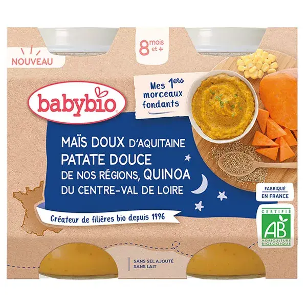 Babybio Bonne Nuit Maïs Doux Patate Douce Quinoa Bio 2 x 200g