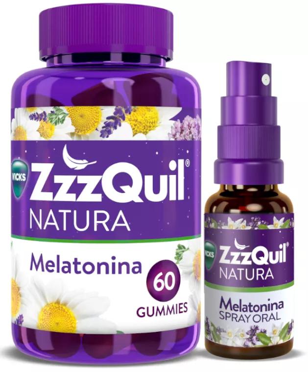 ZzzQuil Natura Melatonina 1mg 60 Gomas + Spray 30 ml
