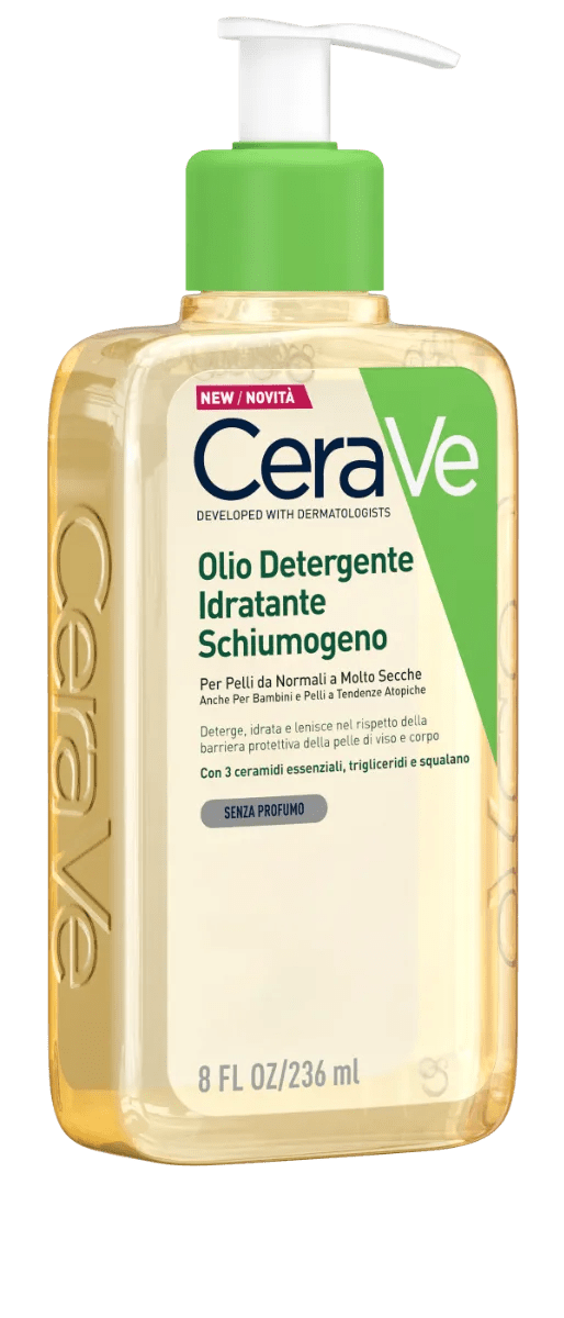 CeraVe Olio detergente idratante  Deterge, Idrata e Lenisce. Con 3 Ceramidi Essenziali, Trigliceridi e Squalene da Olio di origine vegetale. 236 ml