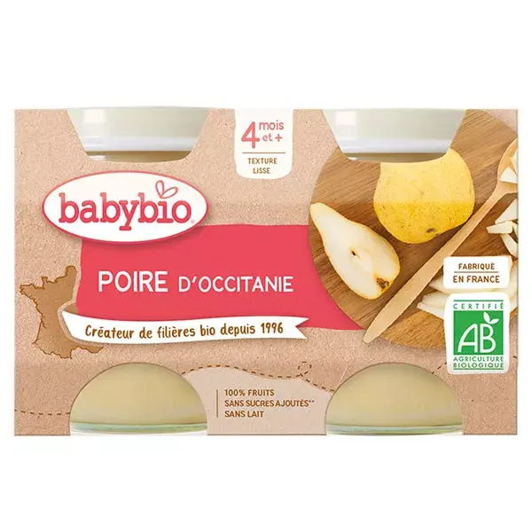 Babybio Fruits Pot Poire de Provence +4m Bio 2 x 130g