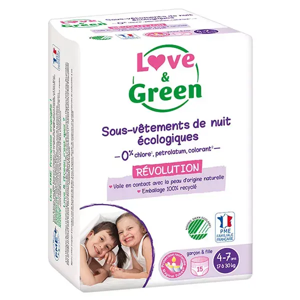 Love & Green Sous-Vêtements de Nuit Écologiques Enfants 4-7 ans 15 unités