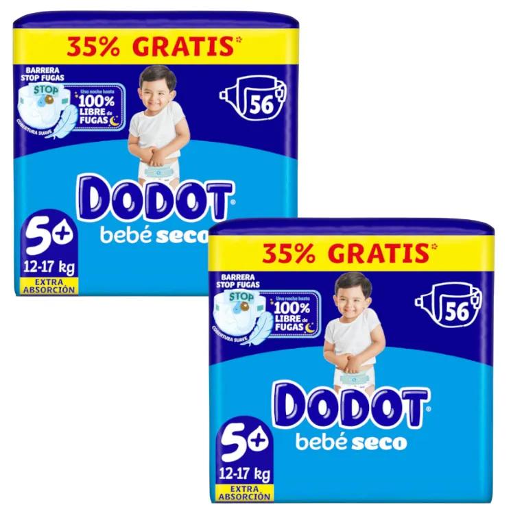 Imagen de Dodot Pañales Bebé Seco T5+ (12-17 Kg) 2x56 uds