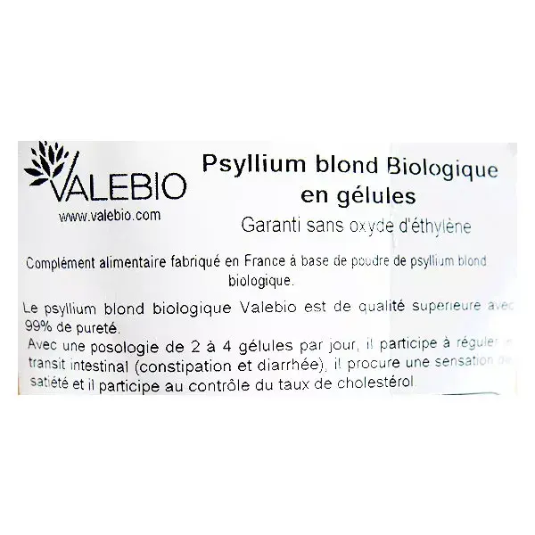 Valebio Psyllium Blond Bio 90 gélules