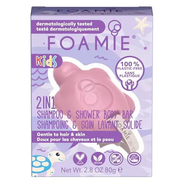 Foamie Soins des Cheveux Enfant Shampoing et Douche Solide 2 en 1 Turtelly Cute Rose 80g