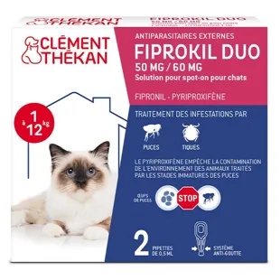 Clément Thékan Anti-Pulci e Anti-Zecche per Gatti, Doppia Azione, 2 pipette