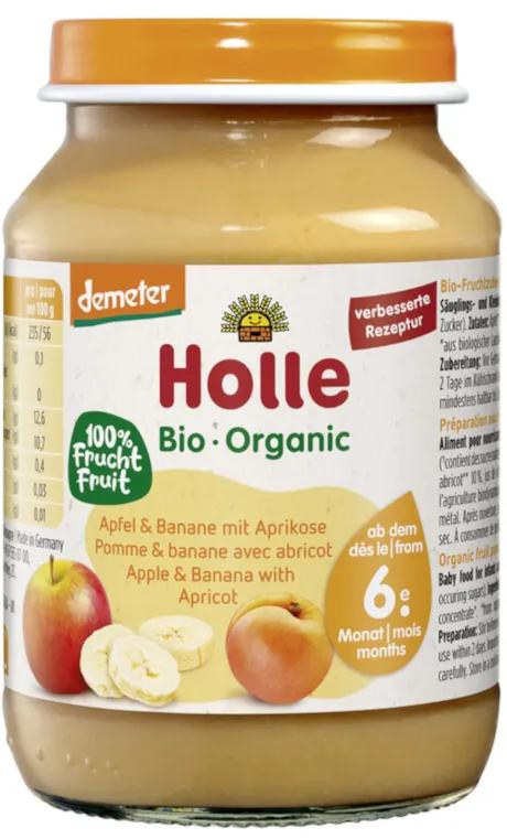 Aliments pour bébé bio Holle pomme, banane et abricot +6 mois 190 gr