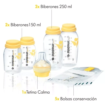 Medela Set de inicio de lactancia, con tetina Calma, 2 biberones, 5 bolsas  para extraer y