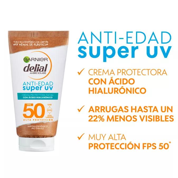 Garnier Delial Crema Protectora Facial Anti Edad SPF50 Ácido Hialurónico 50 ml
