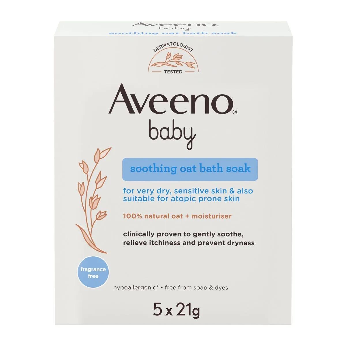 Aveeno Baby Bustine Con Polvere Da Bagno All'Avena Per Pelli Secche e Sensibili 5 Sacchetti da 21 g