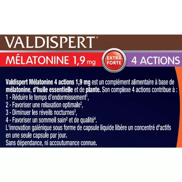 VALDISPERT Sommeil 4 Actions 1,9mg Mélatonine Lot de 2 x 30 gélules