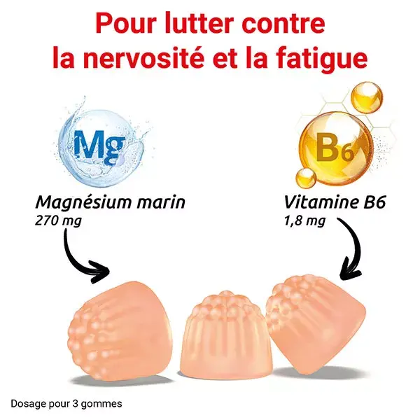 MAG 2 Gommes Pêche Magnésium Vitamine B6 Fatigue Nervosité 45 gommes