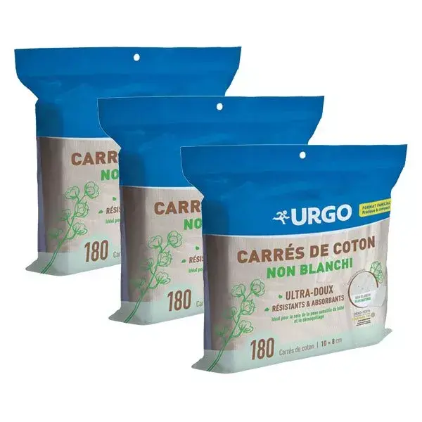 Urgo Premiers Soins Carrés de Coton Non Blanchis Lot de 3 x 180 unités