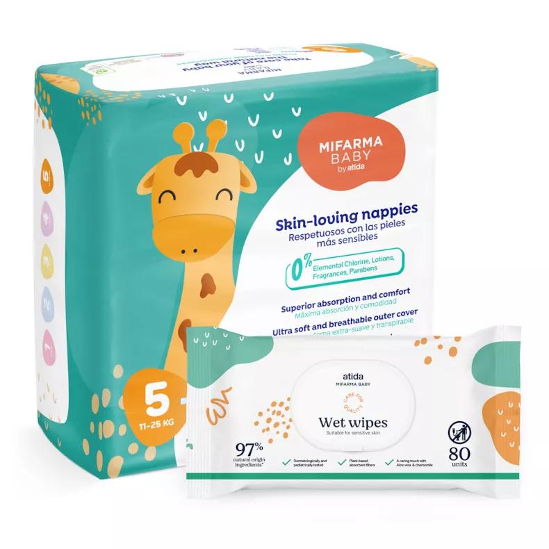 Mifarma Baby Pañales T5 (11-25 kg) 36 uds + Toallitas 80 uds