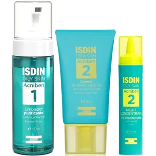 Isdin Acniben Purifying Cleanser 150 ml + Glanz- und Pickelkontrolle 40 ml + Nachtkonzentrat 27 ml