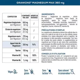 Granions Magnésium Max 360 mg Contribue à Réduire le Stress la Fatigue Action 24h 90 comprimés