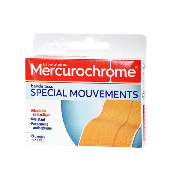 Mercurochrome Pansements Bande Tissu Spécial Mouvements 10cm x 6cm boite de 5