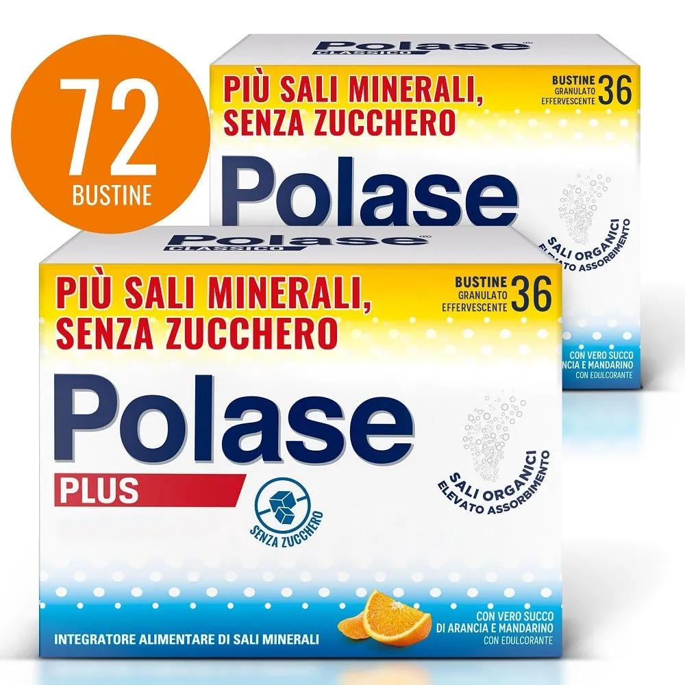 Polase Plus più Magnesio e Potassio Integratore Alimentare Sali Minerali Arancia Mandarino 36 + 36 Bustine