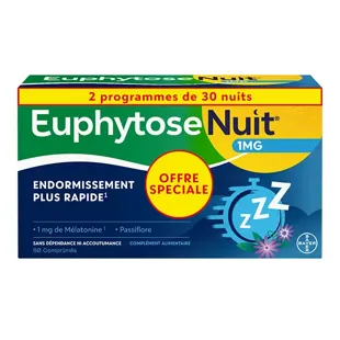 Euphytose Night 1 MG di Melatonina per un rapido addormentamento - 60 Compresse
