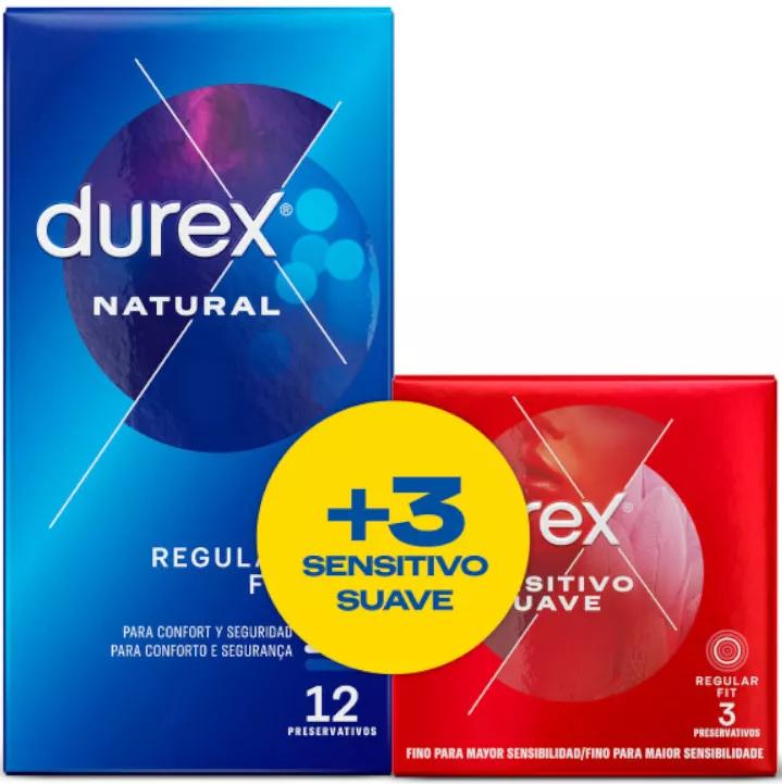 Durex Preservativos Natural Plus Easy On 12 uds + 3 Preservativos Sensitivo Confort Gratis