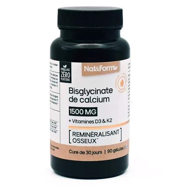Nat & Form Nature Calcium bislycinate + Vitamins D3 & K2 bone remineralizer 90 capsules