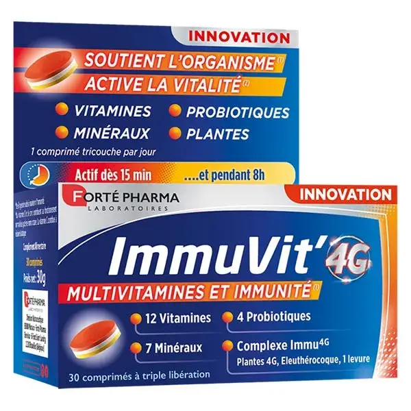Forté Pharma Immuvit'4G Multivitamines Energie Immunité Vitamine C 30 comprimés
