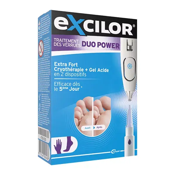 Excilor Verrues Duo Power Cryothérapie & gel acide Mains/pieds Résultats 5j