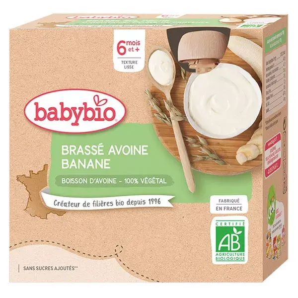 Babybio Desserts Végétaux Gourde Brassé Avoine Banane +6m Bio 4 x 85g