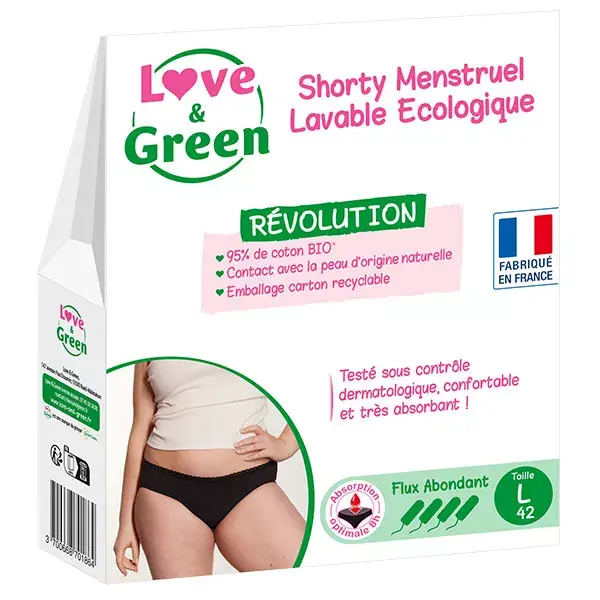 Love & Green Shorty Menstruel Lavable Ecologique Taille 42 Flux Abondant