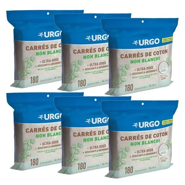 Urgo Premiers Soins Carrés de Coton Non Blanchis Lot de 6 x 180 unités