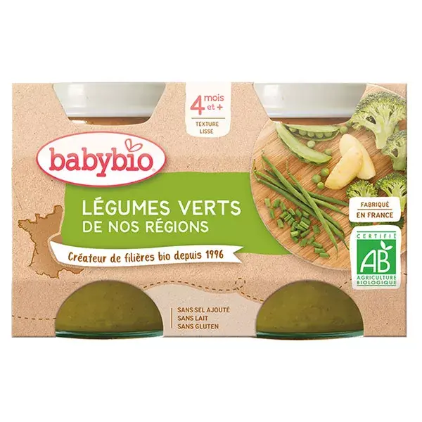 Babybio Légumes Pot Légumes Verts +4m Bio 2 x 130g